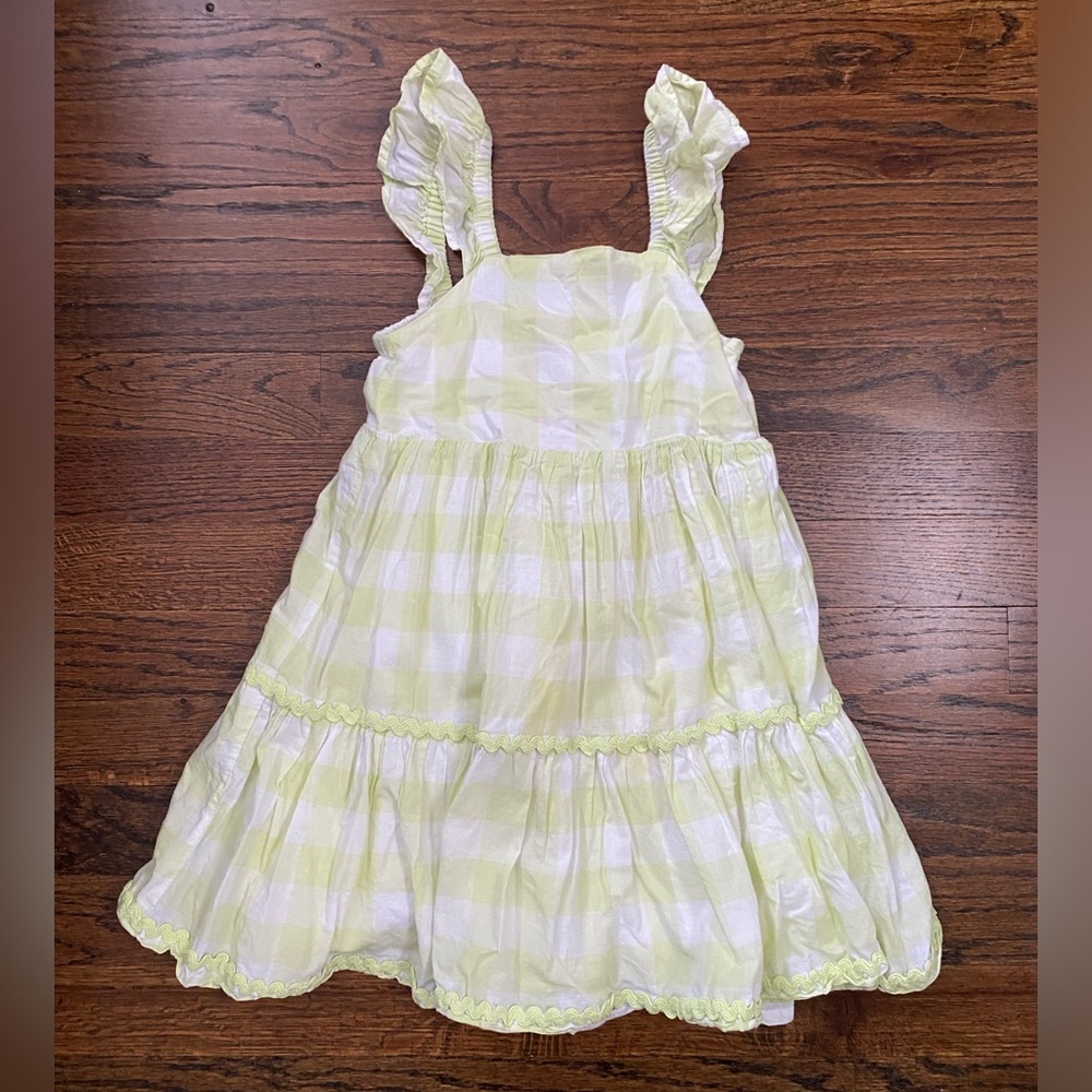 Sigrid Olsen- 100% cotton Girls Lemon Lime Neon Gingham Ruffle Strap Dress sz 5